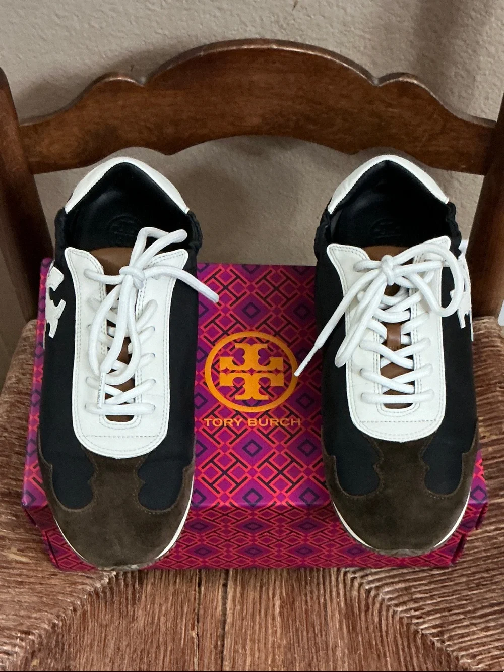 Tory Burch Black, White & Brown Low-Top Sneakers